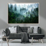 17393683-MGV-CV-36X24-Misty Forest Art Wall Art Canvas Print, Framed Foggy Mountain Art Art Picture Print, Scenic Wall Print Perfect Decor Artwork