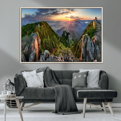 51582565-MGV-CV-36X24-Mountain Sunrise Panorama Wall Art – Scenic Landscape Canvas Print, Hiking Adventure Nature Photography, Large Mountain Range Wall