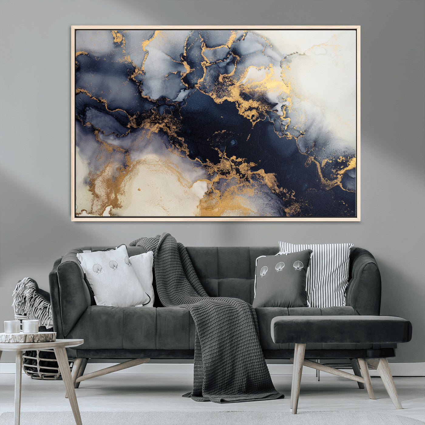 41136487-MGV-CV-36X24-Black Marble Wall Art Canvas Print, Framed Gold Veins Art Picture Print, Abstract Texture Perfect Moody Luxe Decor Artwork