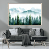 16716676-MGV-CV-36X24-Pine Forest Wall Art Canvas Print, Framed Misty Mountains Art Picture Print, Foggy Trees Perfect Moody Forest Decor Artwork