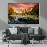 31199457-MGV-CV-36X24-Yosemite Valley Wall Art Canvas Print, Framed El Capitan Art Picture Print, Sunset Sky Perfect Vibrant Western Decor Artwork