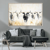 40397799-MGV-CV-36X24-Texas Longhorn Wall Art Canvas Print, Framed Rustic Herd Art Picture Print, Western Bull Perfect Neutral Western Decor Artwork