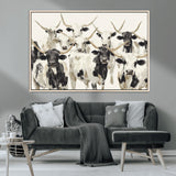 52947970-MGV-CV-36X24-Texas Longhorn Wall Art Canvas Print, Framed Cattle Herd Art Picture Print, Herd Portrait Perfect Modern Farmhouse Decor Artwork