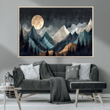 11060882-MGV-CV-36X24-Moonlit Mountains Wall Art Canvas Print, Framed Forest Silhouette Art Picture Print, Night Landscape Perfect Modern Forest Decor