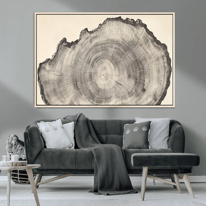 98921313-MGV-CV-36X24-Tree Ring Wall Art Canvas Print, Framed Wood Slice Art Picture Print, Minimalist Wood Perfect Rustic Academic Decor Artwork