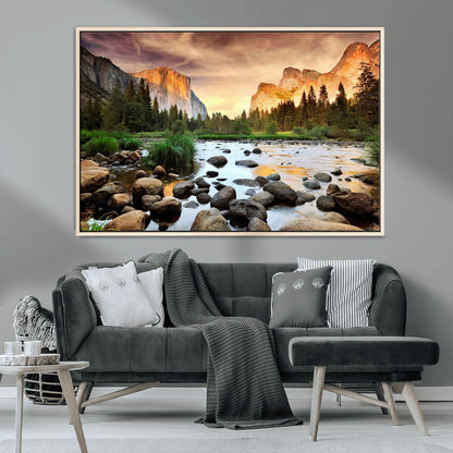 90956031-MGV-FC-36X24_Natural-Yosemite Valley Wall Art – Scenic Mountain River Landscape Canvas Print, Nature Photography for Living Room, Bedroom, Cabin,