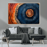 72209152-MGV-CV-36X24-Abstract Tree Ring Wall Art – Vibrant Blue Orange Wood Grain Canvas Print, Rustic Modern Nature Artwork for Living Room, Office,