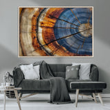 18032999-MGV-CV-36X24-Tree Ring Wall Art – Blue Brown Abstract Wood Slice Canvas Print, Rustic Modern Nature Decor for Living Room, Office, Bedroom or