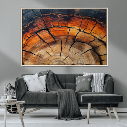 65909987-MGV-CV-36X24-Rustic Tree Ring Wall Art – Nature Inspired Wooden Texture Canvas Print, Modern Abstract Artwork for Living Room, Bedroom, Office