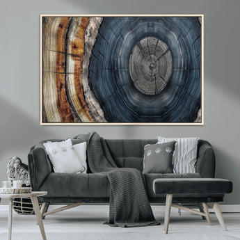 91368647-MGV-CV-36X24-Tree Ring Wall Art – Natural Rustic Wood Texture Canvas Print, Farmhouse Log Cabin Decor, Framed Abstract Tree Stump for Living