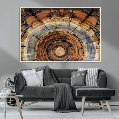15184146-MGV-CV-36X24-Tree Rings Wall Art Canvas Print, Framed Wood Texture Art Picture Print, Rustic Pattern Perfect Rustic Organic Decor Artwork