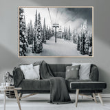 31156828-MGV-CV-36X24-Snowy Pines Wall Art Canvas Print, Framed Ski Lift Art Picture Print, Winter Forest Perfect Moody Lodge Decor Artwork
