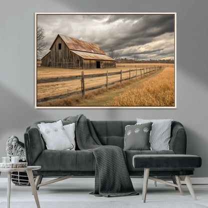 26821575-MGV-CV-36X24-Old Barn Wall Art Canvas Print, Framed Rustic Barn Art Picture Print, Moody Farm Perfect Rustic Farmhouse Decor Artwork