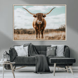 39350715-MGV-CV-36X24-Texas Longhorn Wall Art Canvas Print, Framed Longhorn Cow Art Picture Print, Western Cattle Perfect Rustic Western Decor Artwork