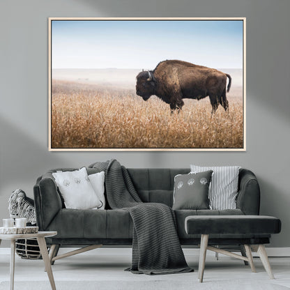 91267849-MGV-CV-36X24-Wild Bison Wall Art Canvas Print, Framed Bison in Prairie Art Picture Print, Rustic Western Perfect Rustic Western Decor Artwork