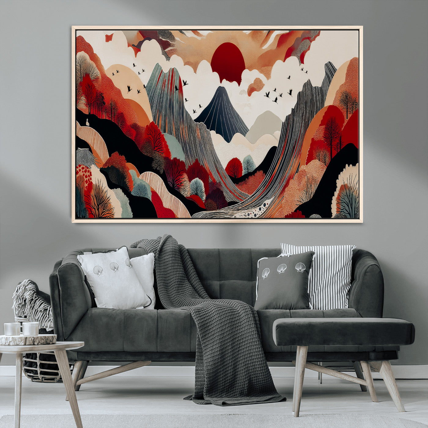 59495752-MGV-CV-36X24-Abstract Mountain Wall Art Canvas Print, Framed Vibrant Landscape Art Picture Print, Nature Drawing Perfect Contemporary