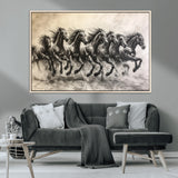 56089591-MGV-CV-36X24-Galloping Horses Wall Art Canvas Print, Framed Wild Stallions Art Picture Print, Horse Herd Sketch Perfect Monochrome Dynamic