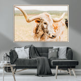 21060648-MGV-CV-36X24-Texas Longhorn Wall Art Canvas Print, Framed Speckled Cow Art Picture Print, Rustic Bull Perfect Rustic Western Decor Artwork