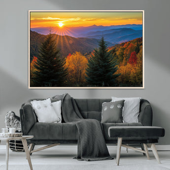 36964931-MGV-CV-36X24-Autumn Mountains Wall Art Canvas Print, Framed Sunset Glow Forest Art Picture Print, Golden Trees Perfect Vibrant Nature Decor