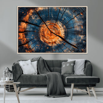 81894502-MGV-CV-36X24-Burnt Wood Wall Art Canvas Print, Framed Aged Timber Art Picture Print, Rustic Tree Slice Perfect Rustic Decor Artwork for Home,