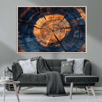 18975622-MGV-CV-36X24-Burnt Wood Wall Art Canvas Print, Framed Aged Timber Art Picture Print, Rustic Tree Slice Perfect Rustic Decor Artwork for Home,