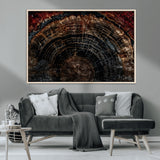 43686762-MGV-CV-36X24-Dark Wood Ring Wall Art Canvas Print, Framed Abstract Wood Tree Art Picture Print, Rustic Tree Slice Perfect Rustic Decor Artwork