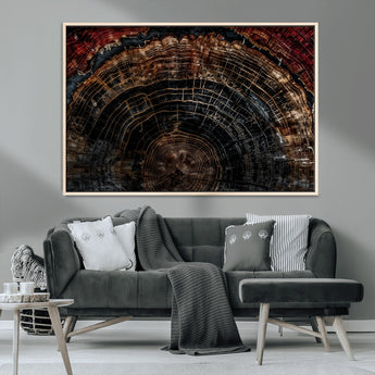 43686762-MGV-CV-36X24-Dark Wood Ring Wall Art Canvas Print, Framed Abstract Wood Tree Art Picture Print, Rustic Tree Slice Perfect Rustic Decor Artwork