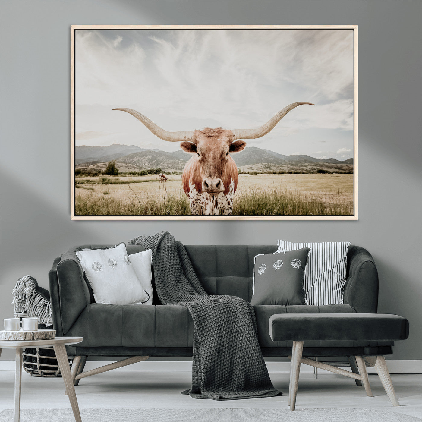 80054319-MGV-CV-36X24-Longhorn Wall Art – Rustic Western Canvas Print, Majestic Bull Artwork for Farmhouse, Ranch or Living Room