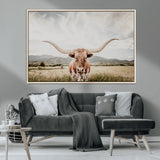 80054319-MGV-CV-36X24-Longhorn Wall Art – Rustic Western Canvas Print, Majestic Bull Artwork for Farmhouse, Ranch or Living Room