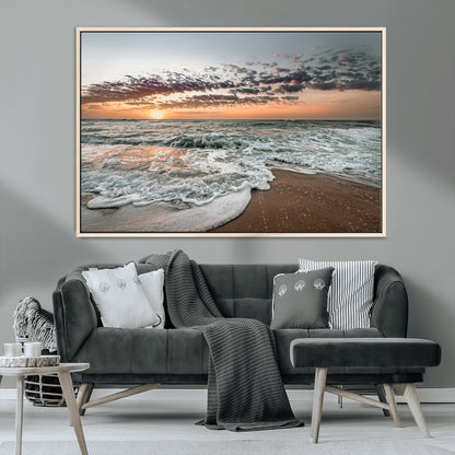 40632752-MGV-CV-36X24-Ocean Sunset Wall Art Canvas Print, Framed Beach Waves Art Picture Print, Coastal Scene Perfect Coastal Decor Artwork
