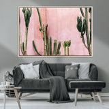 93119502-MGV-CV-36X24-Tall Cactus Wall Art Canvas Print, Framed Pink Wall Art Picture Print, Cactus Lines Perfect Modern Desert Decor Artwork