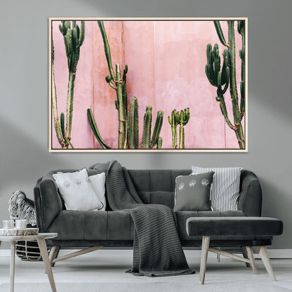 93119502-MGV-CV-36X24-Tall Cactus Wall Art Canvas Print, Framed Pink Wall Art Picture Print, Cactus Lines Perfect Modern Desert Decor Artwork