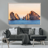 72996116-MGV-CV-36X24-El Arco Wall Art Canvas Print, Framed Cabo Rocks Art Picture Print, Ocean Arch Perfect Golden Coastal Landmark Decor Artwork