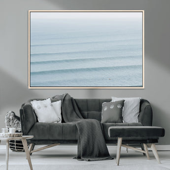 47814787-MGV-CV-36X24-Ocean Waves Wall Art Canvas Print, Framed Solo Surfer Art Picture Print, Wave Lines Perfect Minimalist Ocean Decor Artwork