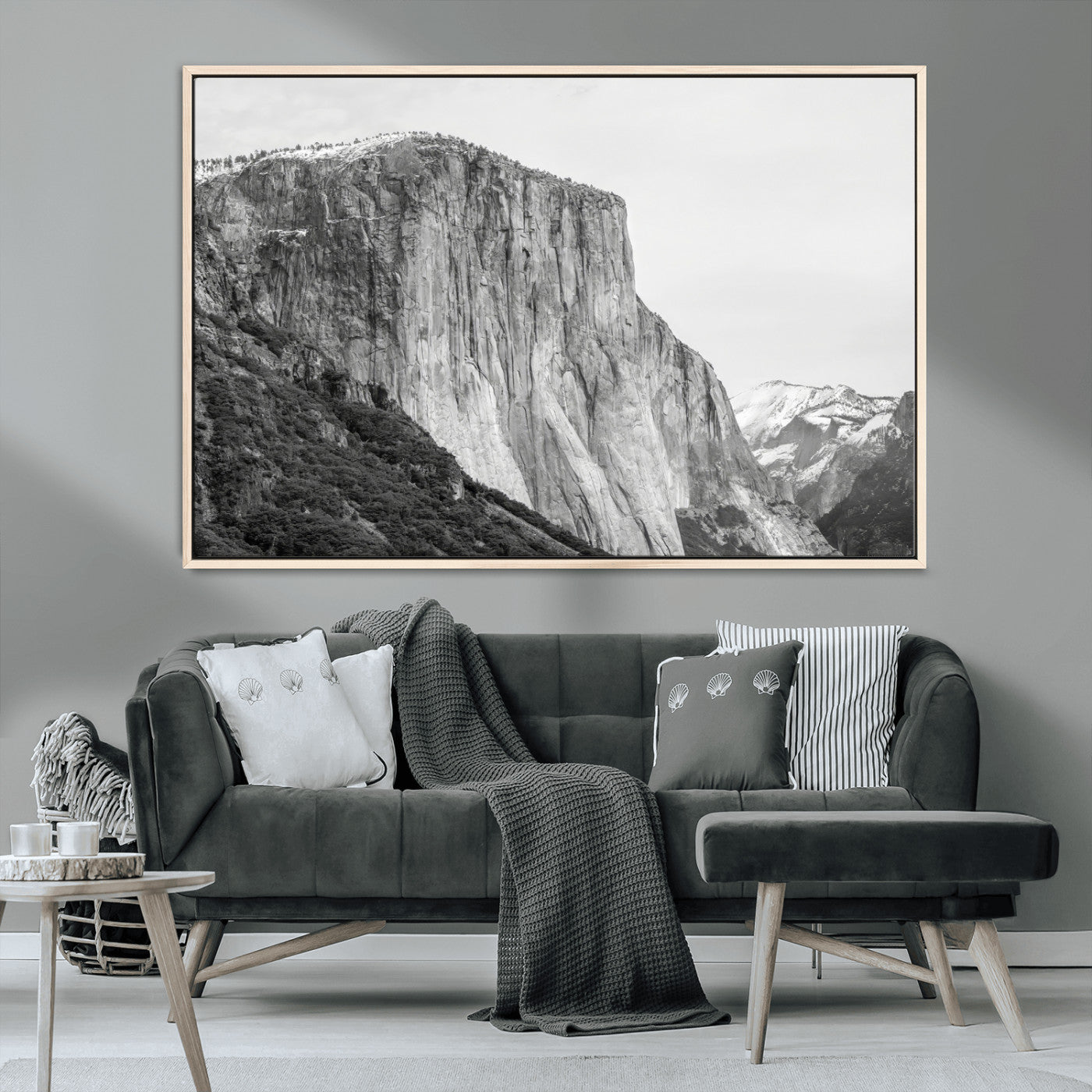 39393420-MGV-CV-36X24-El Capitan Wall Art Canvas Print, Framed Yosemite Cliff Art Picture Print, Monochrome Mountain Perfect Monochrome Sierra Decor