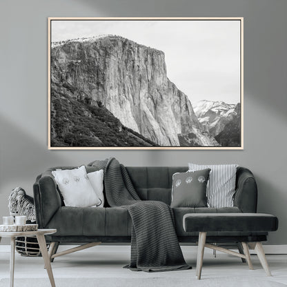 39393420-MGV-CV-36X24-El Capitan Wall Art Canvas Print, Framed Yosemite Cliff Art Picture Print, Monochrome Mountain Perfect Monochrome Sierra Decor