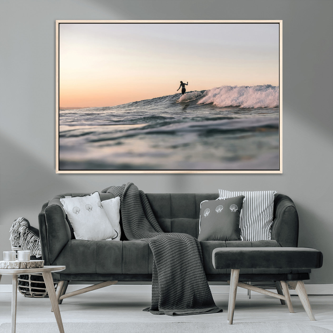 58502923-MGV-CV-36X24-Wave Rider Wall Art Canvas Print, Framed Ocean Wave Art Picture Print, Riding Surf Perfect Sunset Surf Decor Artwork