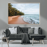 88125882-MGV-CV-36X24-Tropical Shoreline Wall Art Canvas Print, Framed Palm Trees Art Picture Print, Tropical Ocean Perfect Tropical Coastal Decor