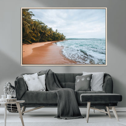 88125882-MGV-CV-36X24-Tropical Shoreline Wall Art Canvas Print, Framed Palm Trees Art Picture Print, Tropical Ocean Perfect Tropical Coastal Decor