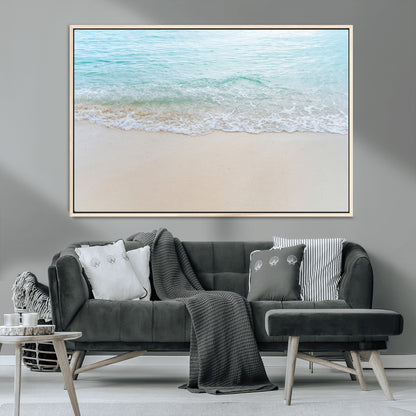 77194056-MGV-CV-36X24-Soft Shoreline Wall Art Canvas Print, Framed Gentle Waves Art Picture Print, Clear Water Perfect Minimalist Coastal Decor Artwork