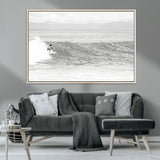81535128-MGV-CV-36X24-Surfer Woman Wall Art Canvas Print, Framed Black Ocean Art Picture Print, Ocean Surfing Perfect Monochrome Coastal Decor Artwork