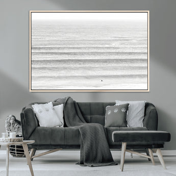 66534476-MGV-FC-36X24_Natural-Lone Surfer Wall Art Canvas Print, Framed Ocean Waves Art Picture Print, Minimal Sea Perfect Minimal Coastal Decor Artwork