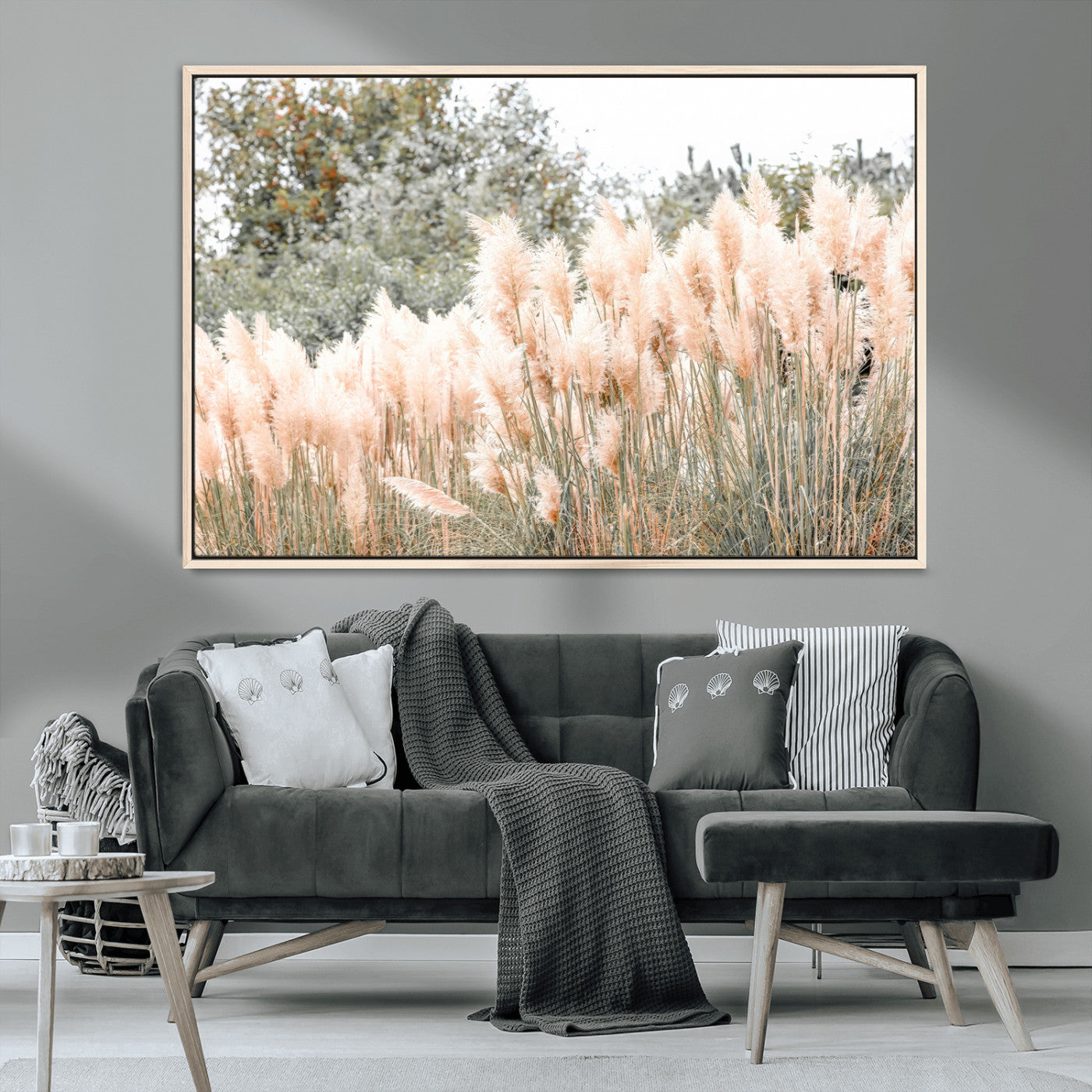21826392-MGV-CV-36X24-Pampas Grass Wall Art Canvas Print, Framed Soft Pampas Art Picture Print, Pastel Grasses Perfect Soft Neutral Boho Decor Artwork