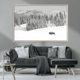 68081143-MGV-CV-36X24-Snowy Bison Wall Art Canvas Print, Framed Winter Forest Art Picture Print, Lone Bison Perfect Monochrome Winter Wild Decor Artwork