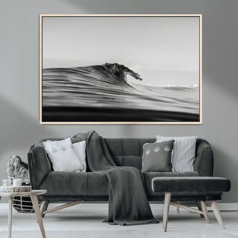 24029476-MGV-CV-36X24-Black Wave Wall Art Canvas Print, Framed Abstract Surf Art Picture Print, Minimalist Ocean Perfect Minimalist Coastal Decor