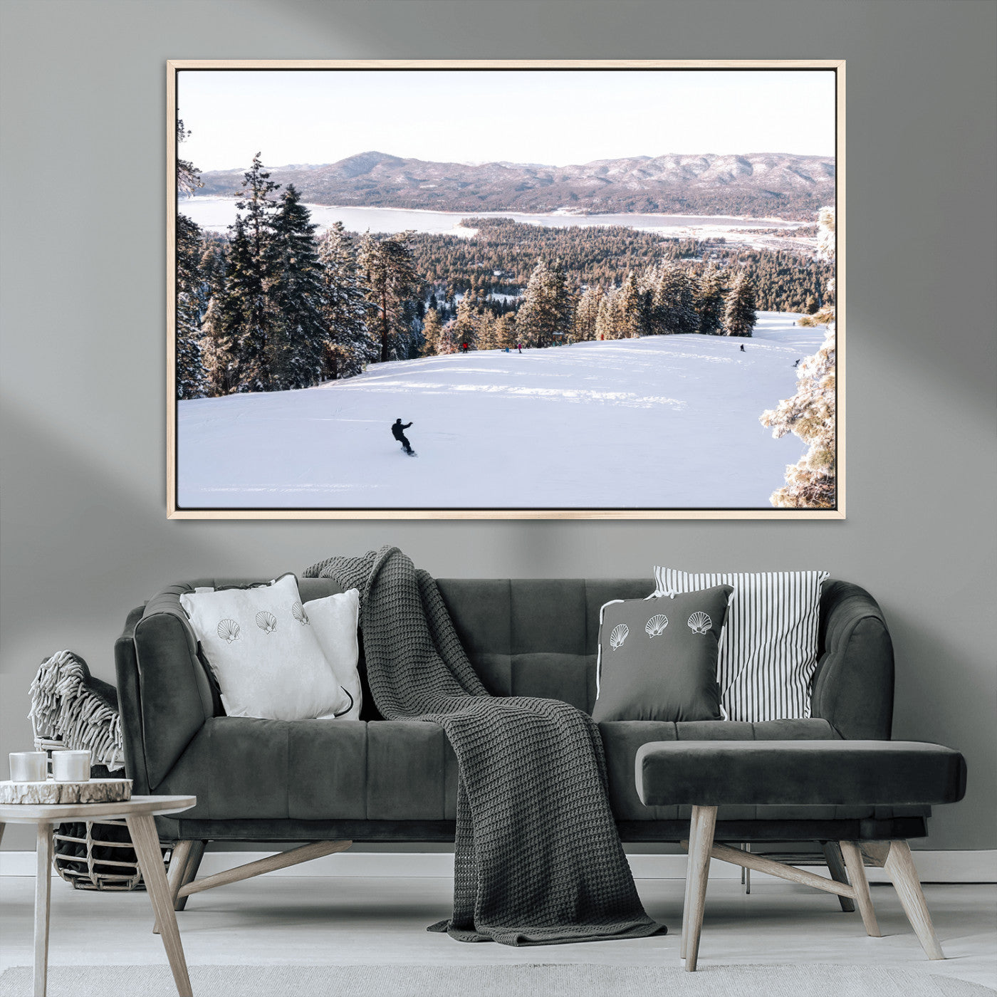 79857868-MGV-CV-36X24-Snowy Mountain Wall Art Canvas Print, Framed Ski Slope Art Picture Print, Winter Forest Perfect Modern Rustic Decor Artwork