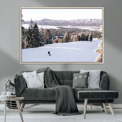 79857868-MGV-CV-36X24-Snowy Mountain Wall Art Canvas Print, Framed Ski Slope Art Picture Print, Winter Forest Perfect Modern Rustic Decor Artwork
