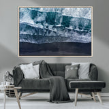 87941475-MGV-CV-36X24-Black Beach Wall Art Canvas Print, Framed Aerial Ocean Art Picture Print, Moody Coastal Perfect Modern Coastal Decor Artwork