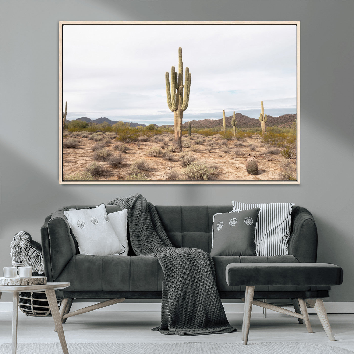 96147924-MGV-CV-36X24-Saguaro Cactus Wall Art Canvas Print, Framed Desert Cactus Art Picture Print, Earthy Desert Perfect Southwestern Boho Decor
