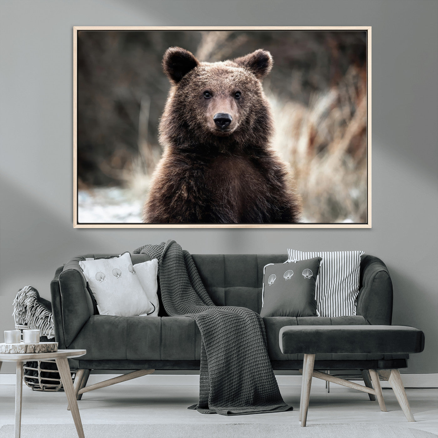 47112103-MGV-CV-36X24-Brown Bear Wall Art Canvas Print, Framed Forest Wildlife Art Picture Print, Woodland Bear Perfect Rustic Cabin Decor Artwork